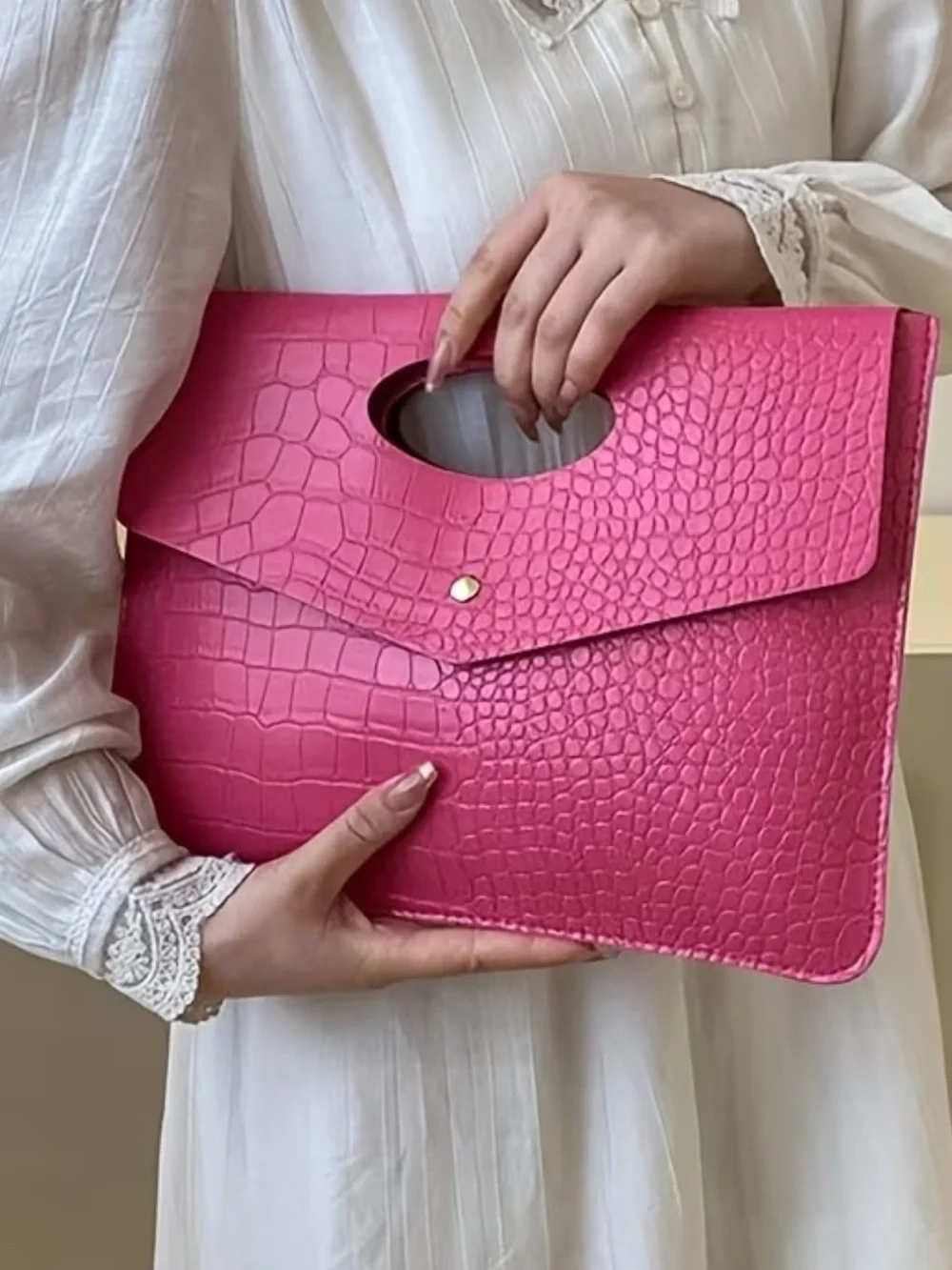 NWT VICI Fold Over Pink Crocodile Isabella Clutch